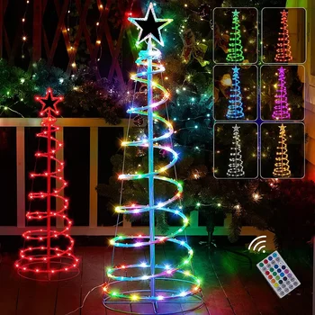 1.8 M RGB Променящите се спирала светлините на Коледната елха Коледна Елха Topper Звездна Венец Светлина Външен Навити Декор на коледната Елха