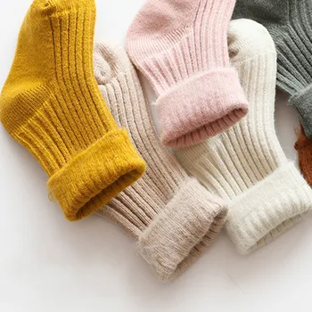 1 Чифт Топли Чорапи За Малки Момчета И Момичета, Просто Обикновен Шарени Чорапи от Телешка Кожа за по-Малките Момчета И Момичета, Есента и Зимата Топли Плюшени Детски Чорапи