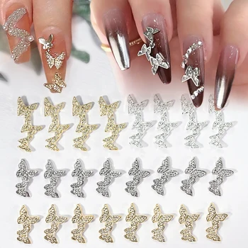 10шт Златна/Сребърна пеперуда за нокти С кристали, 3D бижута с пеперуди и кристали, декорации за нокти, луксозни аксесоари за нокти със собствените си ръце