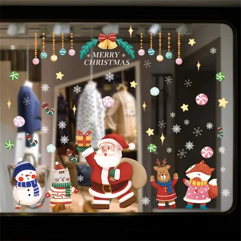 2 листа Коледни стикери по прозорците, Снежен човек, Лосове, Снежинка, лепенки за прозорци, Подвижни Коледна украса за прозорци