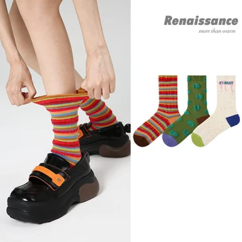 3 чифта / лот 2023 Нови оригинални дамски чорапи Renaissance в ретро стил, цветни универсални топли чорапи