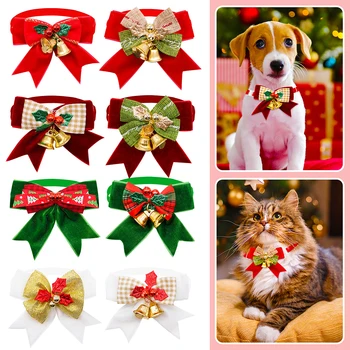 30ШТ Коледна украса За домашни любимци, носи Вратовръзка за кучета с камбана, Класически Регулируем нашийник за кучета, подарък за фестивала на кучета за малки кучета, Аксесоари