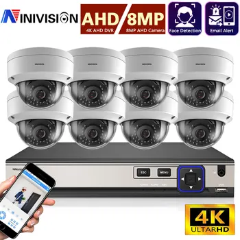 4K Ultra HD 8MP AI Face Security Camera System H. 265 AHD DVR Kit ВИДЕОНАБЛЮДЕНИЕ Външен Метален Бял Купол AHD Комплект Камери за Видеонаблюдение