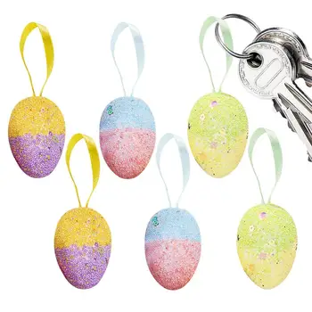 6шт Великденски Яйца Окачени Украса на Цветни Великденски Яйца Украса Шарени Яйца За Великден Дърво Пролетта на Тематична Украса За Дърво Яйце