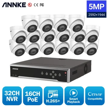 ANNKE 32-КАНАЛЕН 5-Мегапикселова Мрежова Система за видео наблюдение Ultra HD POE 12-Мегапикселов H. 265 + NVR С Външна IP Камера 16X5MP 30m EXIR Нощно Виждане