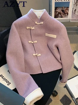 AZYT, лилаво яке с винтажными бутони, дамско палто с яка-часова, свободно женски основно палто 2023, пролетно-есенни ежедневни Дамски якета