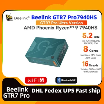 Beelink GTR7 pro Ryzen9 7940HS игра мини-компютри, Домашен Офис дизайнерски геймър 32G 1TB DDR5 dp дисплей Настолен beelink GTR7PRO 7940HS