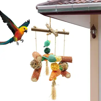 Conure Играчки, естествени играчки за папагали, Играчки за дъвчене за птици, натурални царевица на кочани, Цветни Дървени кубчета, Здрава Орехова играчка за папагали за