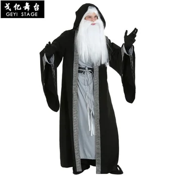Cosplay костюм магьосник с бяла брада, с костюм за Хелоуин, луксозен мъжки костюм на дявола-магьосник за възрастни