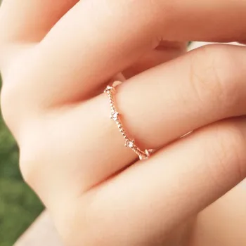 D053 Япония-Корея Минималистичен стил 4 Малки осколка Диамант Малко Свеж пръстен Бижута Годежен пръстен