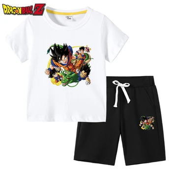 Dragon Ball Детска Бял Памучен Тениска son Goku, Детски Тениски С къс Ръкав, Тениска С Изображение, За Момчета И Момичета, Летен Кавайный Комплект От Две части, Подаръци
