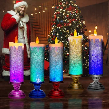 Led Коледни Свещи, Които Променят Цвета Си, Led Водни Свещи С Пайети, Беспламенные Led Свещи, Настолни Лампи