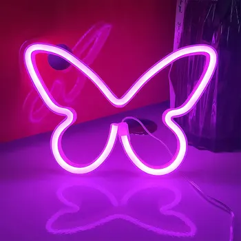 Led неонова лампа 5, USB / с батерии Неонова реклама С подсветка Пеперуда лека нощ Спалня Неон стенни лампа за парти Начало декор