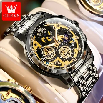 OLEVS 9947 Кварцов мъжки часовник Най-добрата марка лукс, блясък, водоустойчив, удароустойчив, от неръждаема стомана, спортни, модерни, ежедневни подаръци