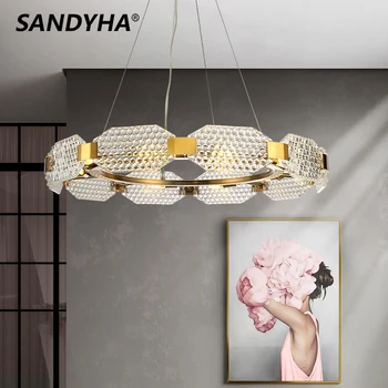 SANDYHA Модерна Луксозна Полилей, Нова проста креативната led лампа със стъклен пръстен за трапезария, всекидневна, спални, аксесоари за дома, Окачена лампа