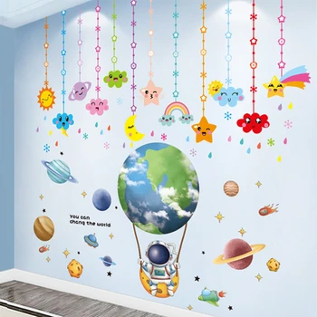 [shijuekongjian] Астронавтите Стикер на стената е САМ на Планетата Облак Стикери за стени, детски Стаи, Детска Спалня, Детска Декорация на дома
