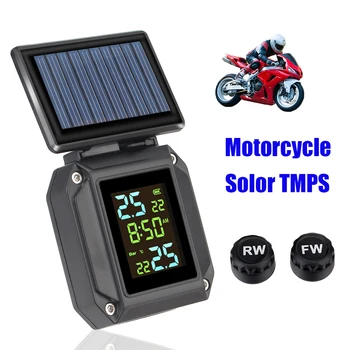 Solor USB зареждане, система за контрол на налягането в гумите, алармена температура гуми, 2 външни сензора, безжичен LCD дисплей ГУМИТЕ за мотоциклет