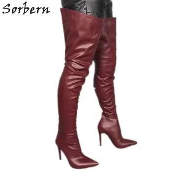 Sorbern Обичай ботуши до хайвер с широка засаждане, дамски обувки на висок ток, висок ток с остри чорапи, с извънредно дълги дамски обувки, готик обувки, цветни