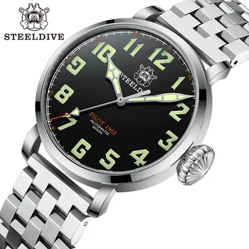 STEELDIVE SD1903 Корпус от неръждаема стомана NH35 Автоматични механични мъжки часовник луксозни C3 с светящимся сапфир