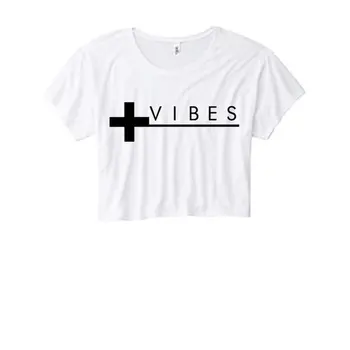 Sugarbaby Womens Positve Vibes Струящаяся Квадратна Укороченная Модна Тениска С къс Ръкав Vibes Tumblr Clothing Директен доставка