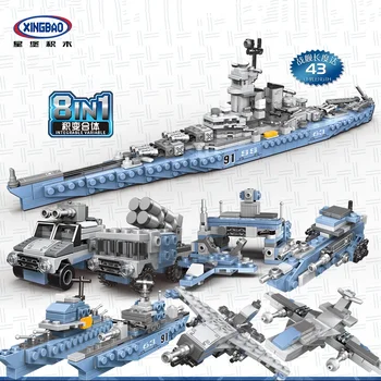 XINGBAO Военни Армейските строителни играчки 8 В 1 Боен кораб Мисури Строителни блокове 25 Стилове на Бронята Боец Крайцер Тухли