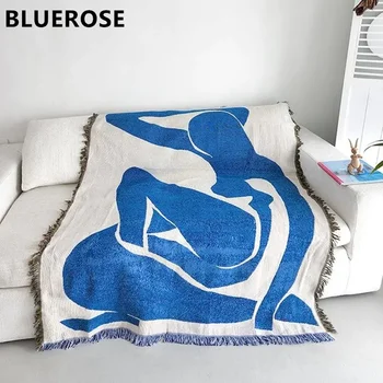 Абстрактно естетическо Синьо тканое покривка за момичета за разтегателни дивана, Ретро стенен гоблен, декор, туристически одеяла, уличен мат Pinnic