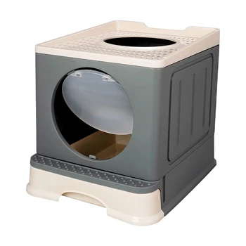 Автоматична кутия за котешки тоалетни с откидывающимся горния вход, самопочистващ, напълно затворени котешки тоалетна с дезодорант