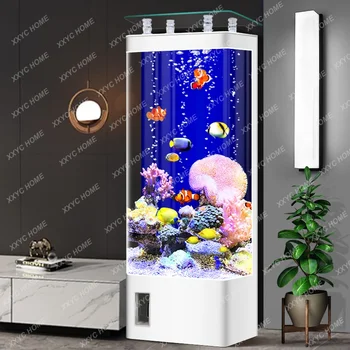 Аквариум за риби, Хол, Уютна всекидневна, Малък Вграден Открит аквариум с рибки, долно Оттичане Взаимозаменяеми аквариум без стени