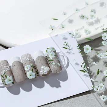 Бели Цветя, Декорации за нокти, Стикери Rose Cherry Blossoms Spring 3D Самозалепващи стикери за нокти на Едро Дропшиппинг