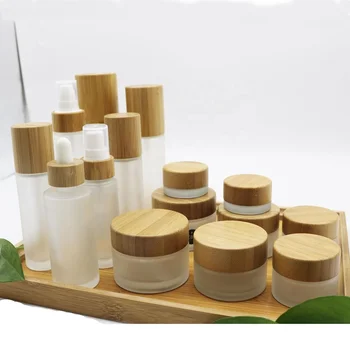 Буркан за козметика Бамбук Стъклен съд Кръгла Мат Буркан за козметика с бамбук капак Използвайте Крем за грижа за кожата обхващат Материал от бамбук