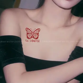 Водоустойчив Временна Татуировка Секси Френска Червена Пеперуда Татуировки Етикети Y2K Фалшиви Татуировки за Жени на Евтини Стоки на Фестивала Татуировка Изкуство