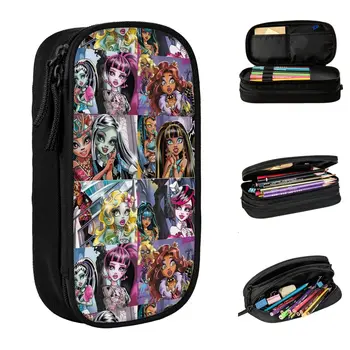Голяма чанта за моливи Monster High Comisc Канцеларски материали, двупластова кутия за моливи, козметични чанти за момичета, Страхотен подарък