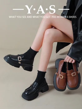 Дамски обувки в британския стил, ежедневни дамски обувки на платформа, черни обувки на равна подметка, есенни oxfords, универсална дамски обувки, Лоферы с