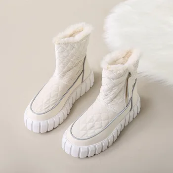 Дебели Зимни Ботуши Дамски Дизайнерски Зимни Нови Модни Ежедневни Обувки С Кръгло Бомбе Плюс Кашмир Памук Ботуши High Street Trend Дамски Обувки