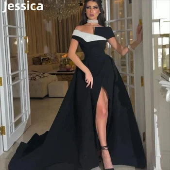 Джесика Черно атласное рокля за абитуриентски бал с пайети, луксозно вечерна рокля в стил русалка от Дубай, елегантна секси вечерна рокля за партита