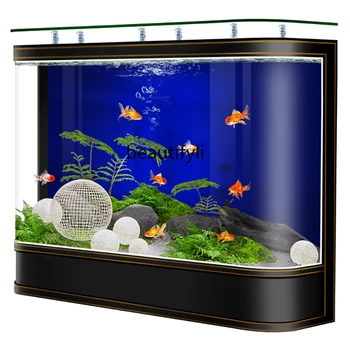 Домакински аквариум с полукръгла покритие за хола Малък Екологичен Петлевой филтър Вграден Заден филтър За разглеждане на Аквариума