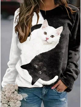 Есенна тениска 2023 година, зимата модерен свободен пуловер, дамски ежедневни градинска облекло на новия дизайн с кръгло деколте