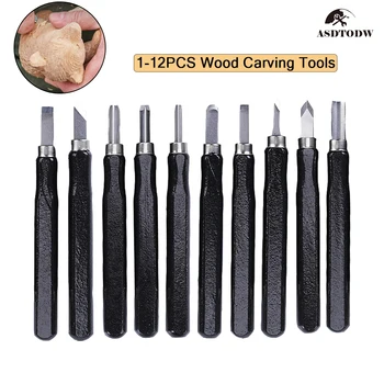 Инструменти за дърворезба, 1-12 бр Комплект ножове за скулптура от въглеродна стомана SK2 за начинаещи и професии