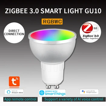 Интелигентен Led Крушка Sasha Gu10 5 W RGBCW С Поддръжка на Гласово управление Алекса Echo Plus Home SmartThings Need Портал