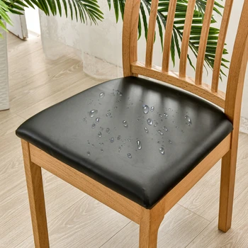 Квадратен калъф за стол от изкуствена кожа, водоустойчив калъф за столове, покривала за масата за хранене на местата за сядане, сменяеми калъфи за възглавници за столове за трапезария