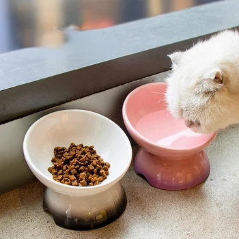 Керамична купа за котки, Повдигна храна за домашни любимци, Наклонени хранилки за вода, Аксесоари за пиене на малки кучета