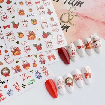 Коледен нийл-арт формата на Снежинки, Дядо Коледа, Коледни стикери за нокти, стикери за нокти под формата на зайче, декорации за нокти арт, стикери за нокти под формата на Лоса