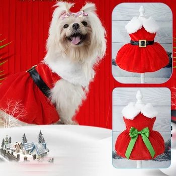 Коледни рокли за домашни кучета Кадифе Топли Поли за малки кучета на Модни дрехи за домашни кученца Скъпа Пола за кучета и котки Облекло за фестивала на домашни любимци
