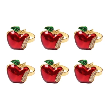 Комплект пръстени за салфетки от 6 броя, пръстен за салфетки с червена ябълка за сватба, си официална вечеря, на банкет, кърпа за Коледа, рожден Ден