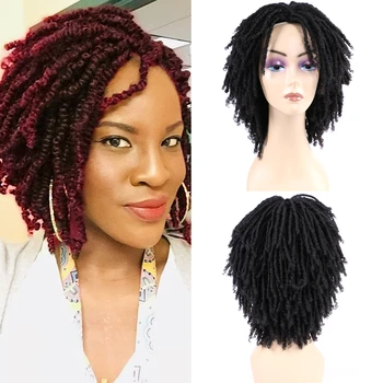 Кратък перука с дредами черен цвят, меки синтетични изкуствени къдрици, перуки за плетене на една кука, изкуствени перуки за черни жени/мъже