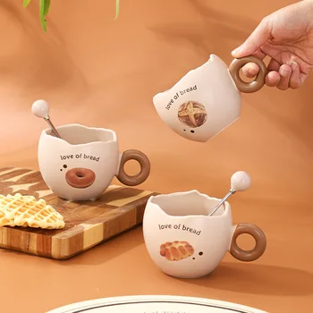 Креативна Нова Керамична чаша от черупка на яйце с лъжица, чаша за закуска с овесена мляко за дома, Чаша за кафе напитка за офис за сладки момичета