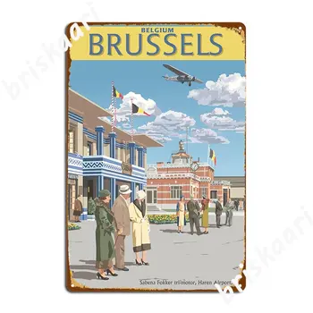 Летище Haren Брюксел Белгия 1931 Метални табели Плакат Декоративни Стикери Кръчма Гараж Кръчма Лидице знак Плакат