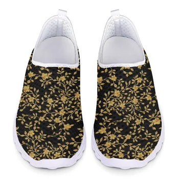 Луксозни европейски и американски дамски обувки на плоска подметка със златно цвете, Дишаща лека дамски летни спортни обувки на открито, Ca
