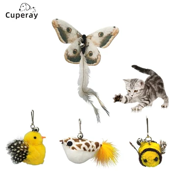 Малко животно пеперуда, дразнящая кошачью пръчка, камбанка от пера, дълъг шест от стоманена тел, сладко котешко полюс, работа на смени корона, self-hi cat toys