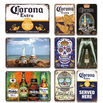 Метални табели Corona Extra, ретро постер от бира банки, кухненски табела в стил Тики-бар, декоративни стикери за стени на дома си в ретро стил